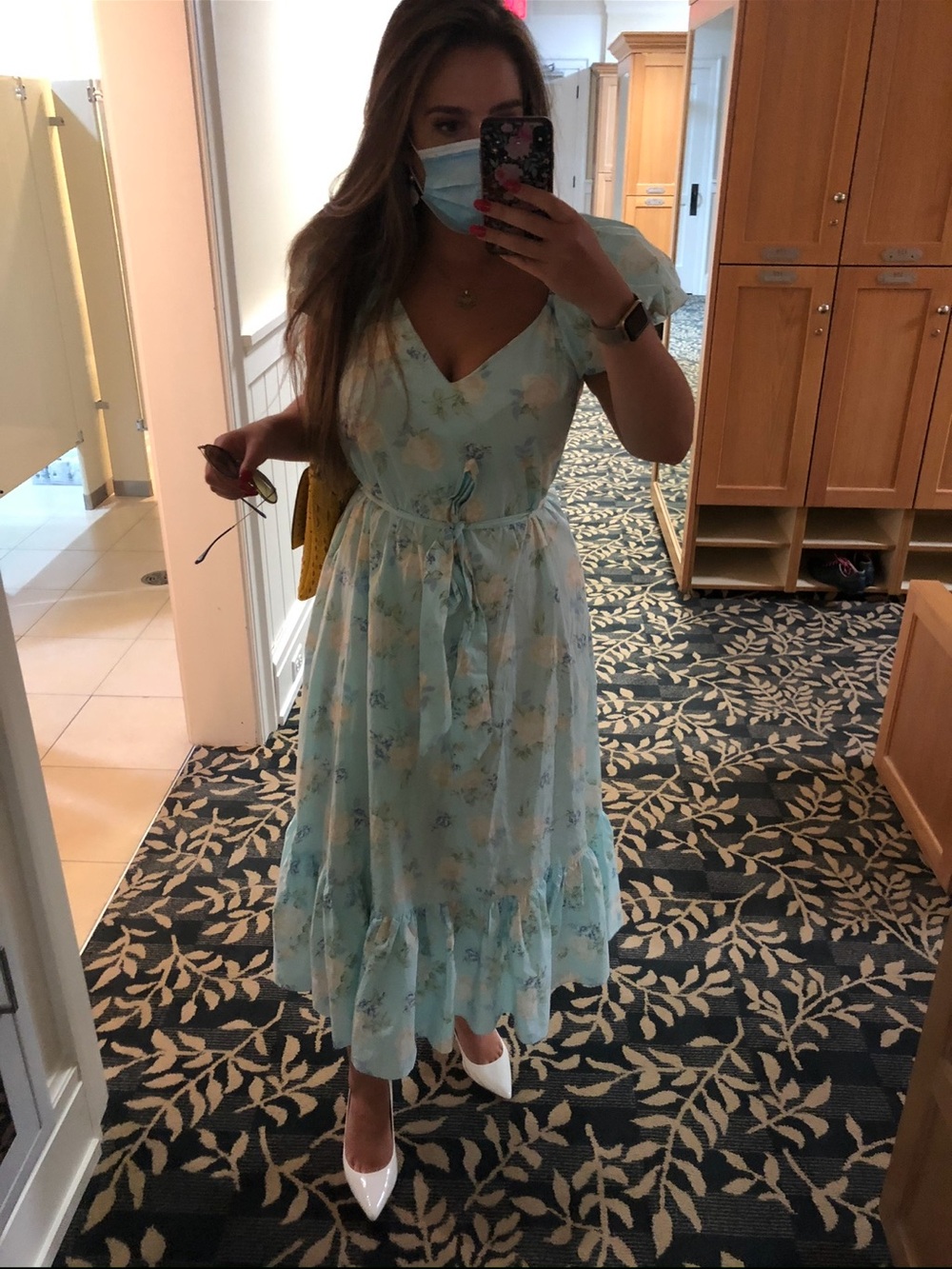 Loveshack Fancy X Target: Light Blue Floral Midi Dress with Tie Waist